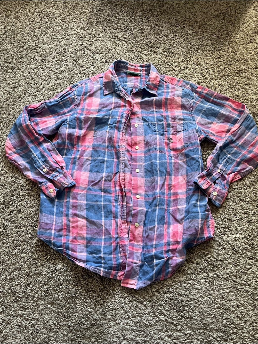 Vintage Lauren Ralph Lauren Women’s plaid button down pink and blue checkered L